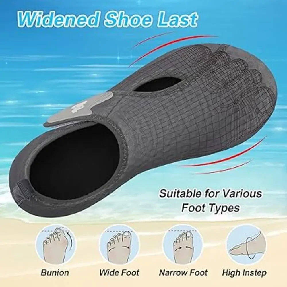 LeIsfIt Mens Size 8-9 Wide Gray Hook & Loop Fasten Swim Quick Dry Barefoot Shoes
